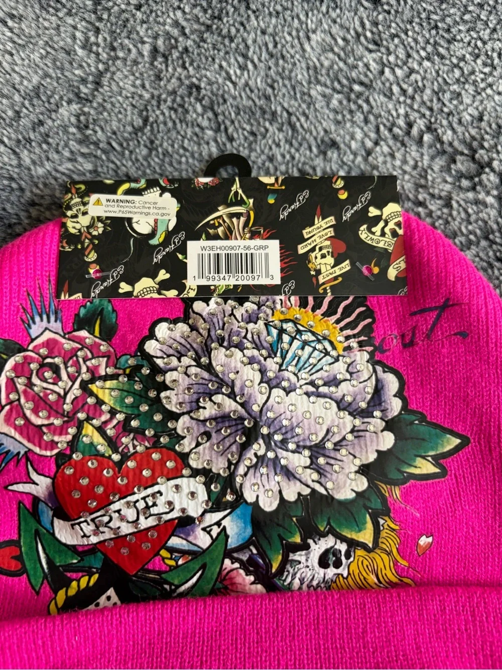 Ed Hardy Hot Pink Floral 'Love Kills Slowly' Knit Beanie .